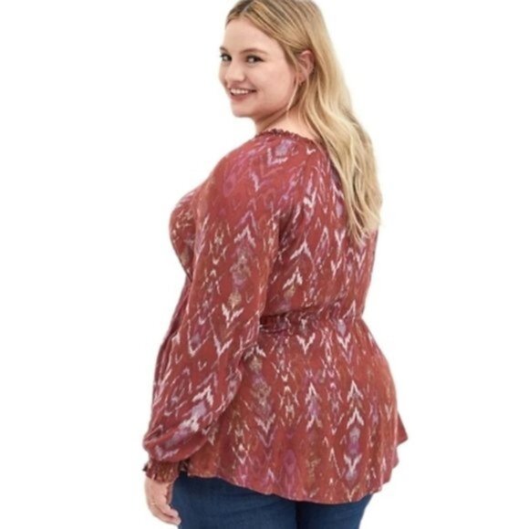 NWT Torrid Red Ikat Gauze Peasant Blouse‎ - Picture 2 of 8